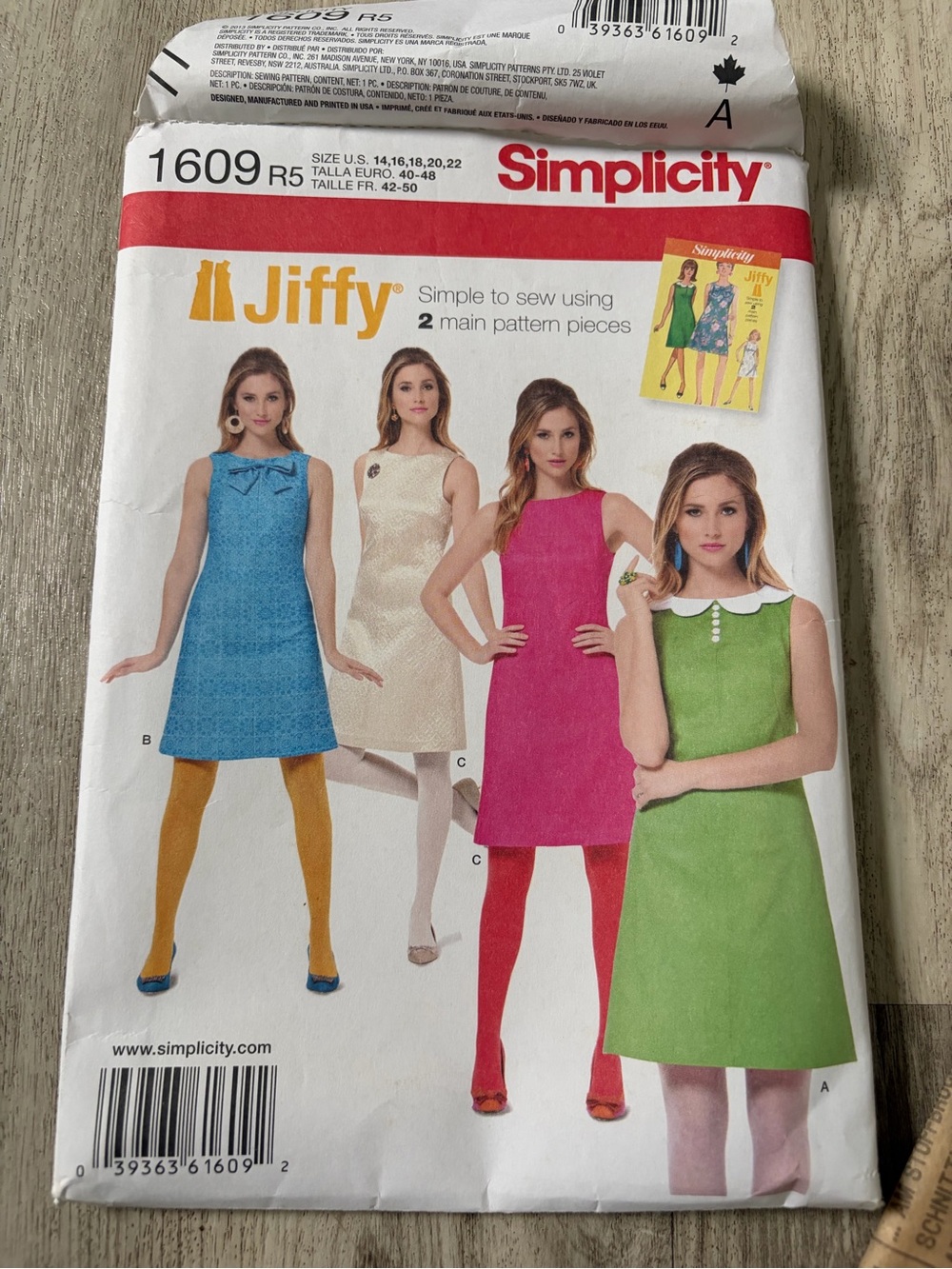 Simplicity 1609 reprint of 60s sewing pattern dress women’s 14-22